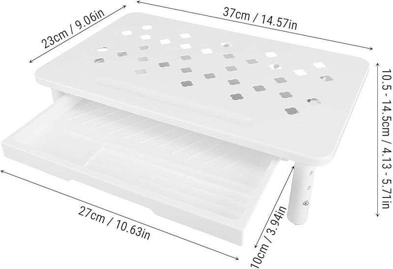 White Desktop Computer Riser Stand With Drawer 3 Adjustable Height 20KG Load Capacity white - Image 2